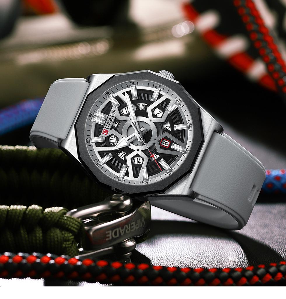 CURREN 8437 Luxury Fashion Casual Design Quartz Watch Luminous Hands Silicone Strap Wristwatches for Men's Montre Relojes Homme