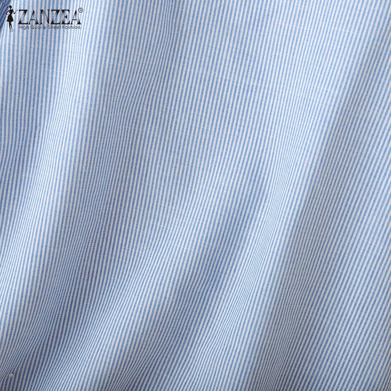 ZANZEA Women Casual V-Neck 3/4 Sleeve Loose Stripe Blouse