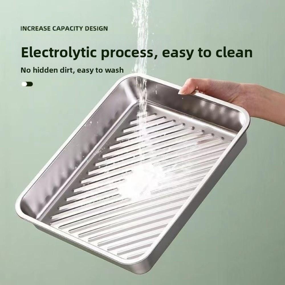 3Pcs Stainless Steel Dumpling Storage Box with Lid Food-Grade Food Storage Tray Fresh-Keeping Rectangular Kitchen Serving Plate