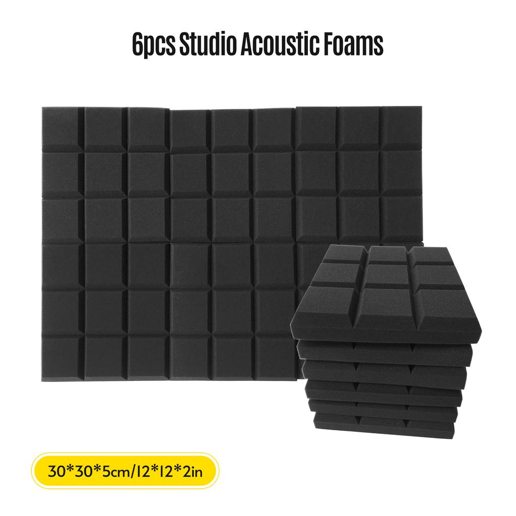 6pcs 12*12*2inch Studio Sound Insulation Foam for Studio KTV Broadcast Family Theater