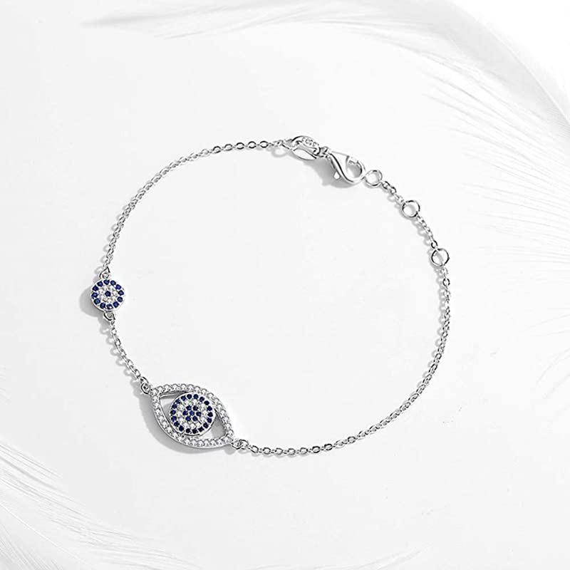 925 Silver Evil Eye Bracelet with Blue Inlaid Diamonds