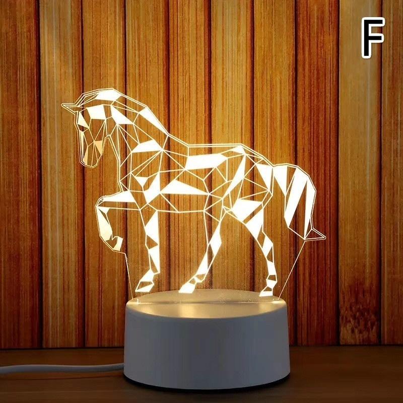 Lightzz Lampada 3D A LED – Forma Di Cavallo Con Luce Bianca Calda – Base In Legno E Pannello Acrilico – Decorazione Per Camera Bambini E Regalo