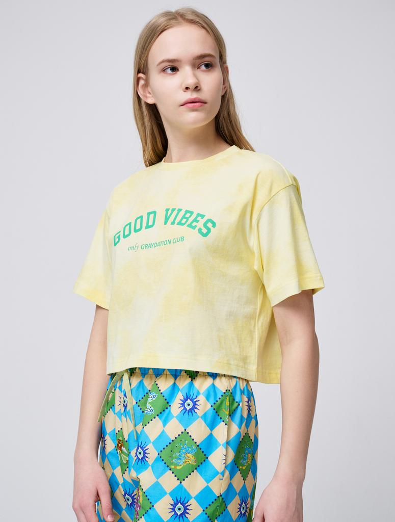 GRAYDATION Good Vibe Crop Crew Neck Women'S Short Sleeve T-Shirt Yellow