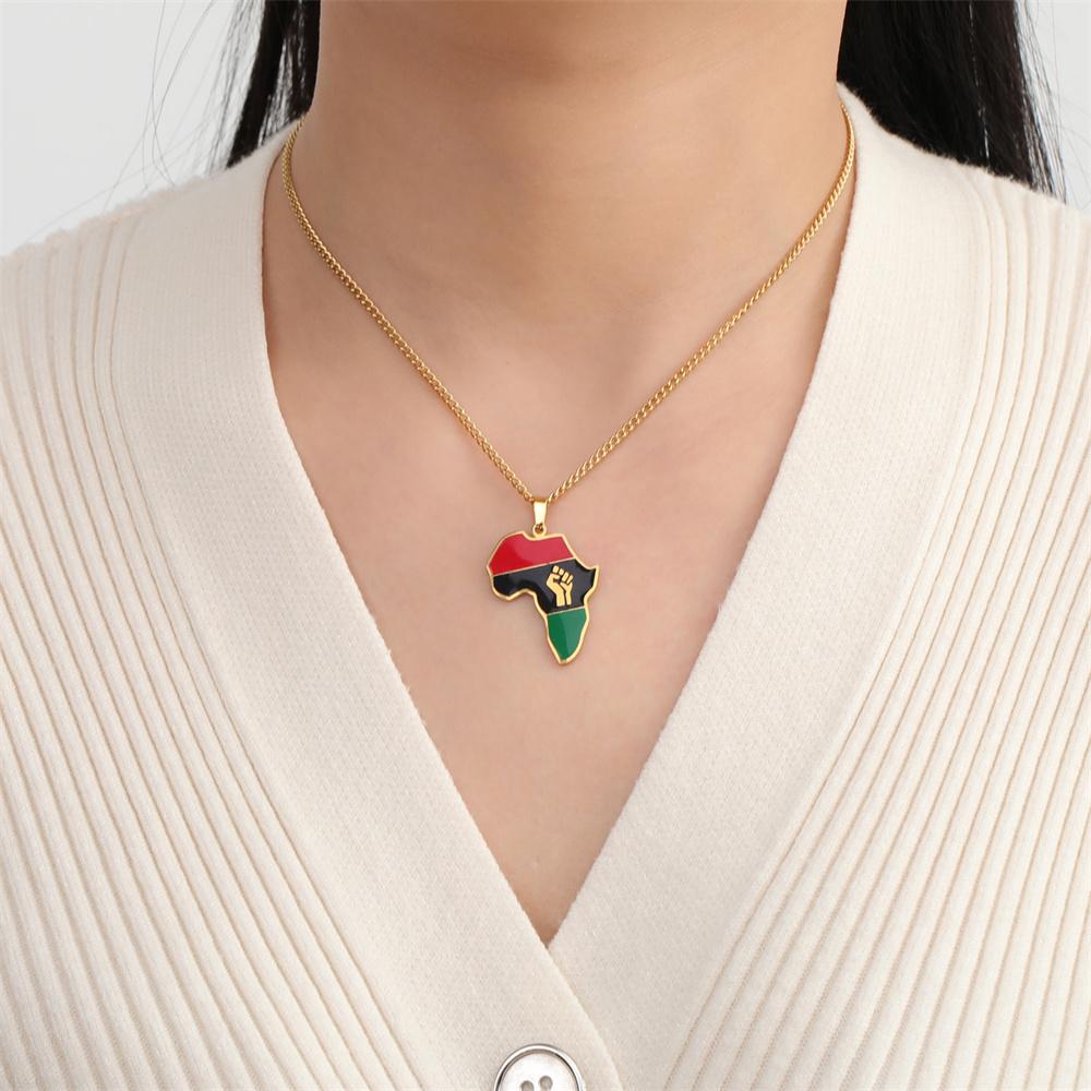 African Map Fist Symbol Pendant Necklace Stainless Steel Country Ethiopia Flag Map Necklaces Lives Matter Ethnic Jewelry