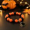Elastic Bead Jewelry Halloween Beaded Bracelet for Women Orange Black Beads Stretch Festive Stackable Bangles with Ghost Charm Holiday Accessory