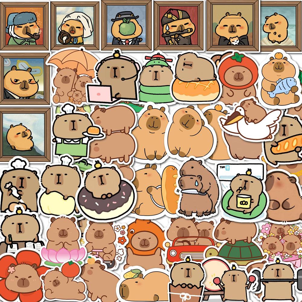 50/100/200 Cute cartoon capybara stickers adorable animal decals and stickers for toys such as laptops suitcases diaries and car graffiti