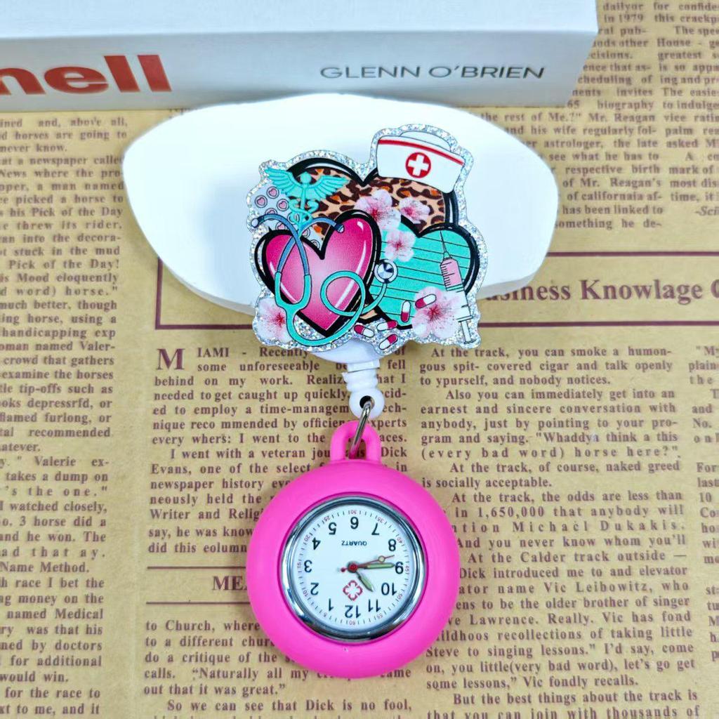 Shiny Cartoon Nurse & Doctor Badge Reel with Retractable PVC Pocket Watch Clip