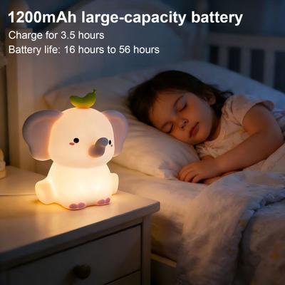 Veilleuse Éléphant Silicone Sans BPA Dimmable Contrôle Tactile Lampe de Nuit Dimmable 2 Niveaux Rechargeable Minuterie d'Arrêt Automatique Lampe de Nuit Décoration de Chambre d'Enfant