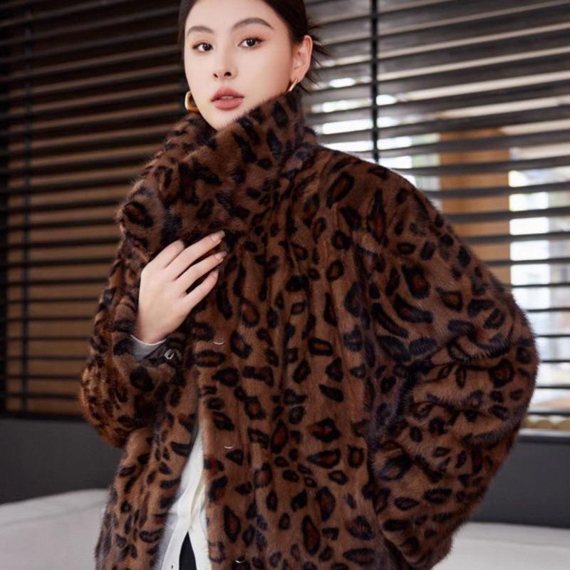 

Imitation mink jacket women s new fashion leopard print young short stand-up collar imitation mink hair winter M (80-120) catties