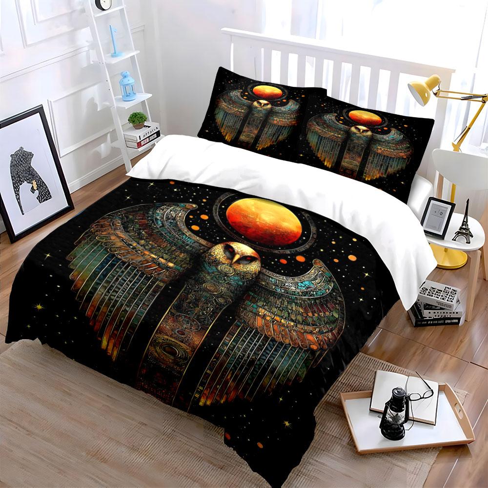 Mystic Owl with Moon Wings Bedding Duvet Cover Set (1*Duvet Cover 2*Pillowcases, without duvet insert)