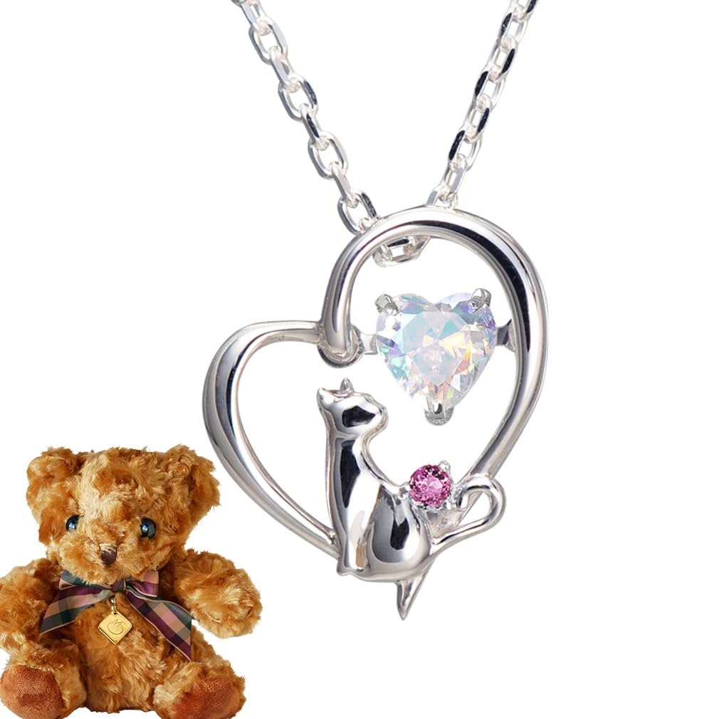 

Selectable Birthstone Necklace Finest Zirconia Dancing Stone Heart Cat Pendant Silver Rhodolite Garnet Bear Stuffed Toy [Future Angel] Women s