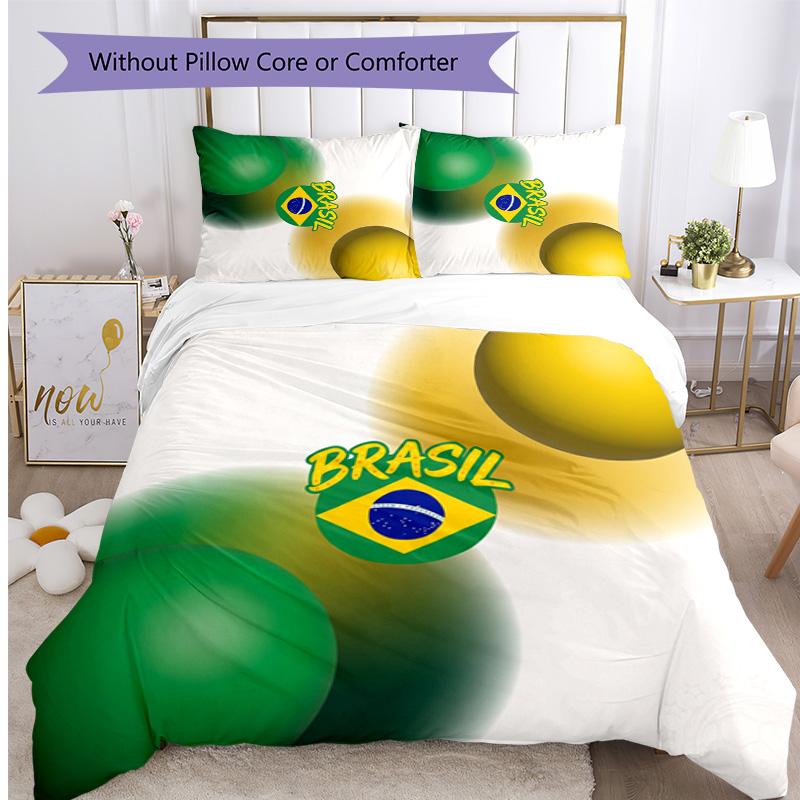 Brazil Football Printed Bedding 3 Piece Set Cozy Breathable Bed Cover Set As Housewarming Holiday Gift