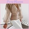 Elegant Lace Patchwork Blouse For Women With Vneck And Lantern Sleeves Perfect For Office In Fall Season