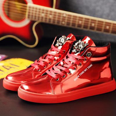 Scarpe da Skateboard da Uomo in Pelle Rossa alla Moda Antiscivolo Luminose High Top per Uomo Marca di Lusso Designer Sneakers Uomo Taglia Grande 47