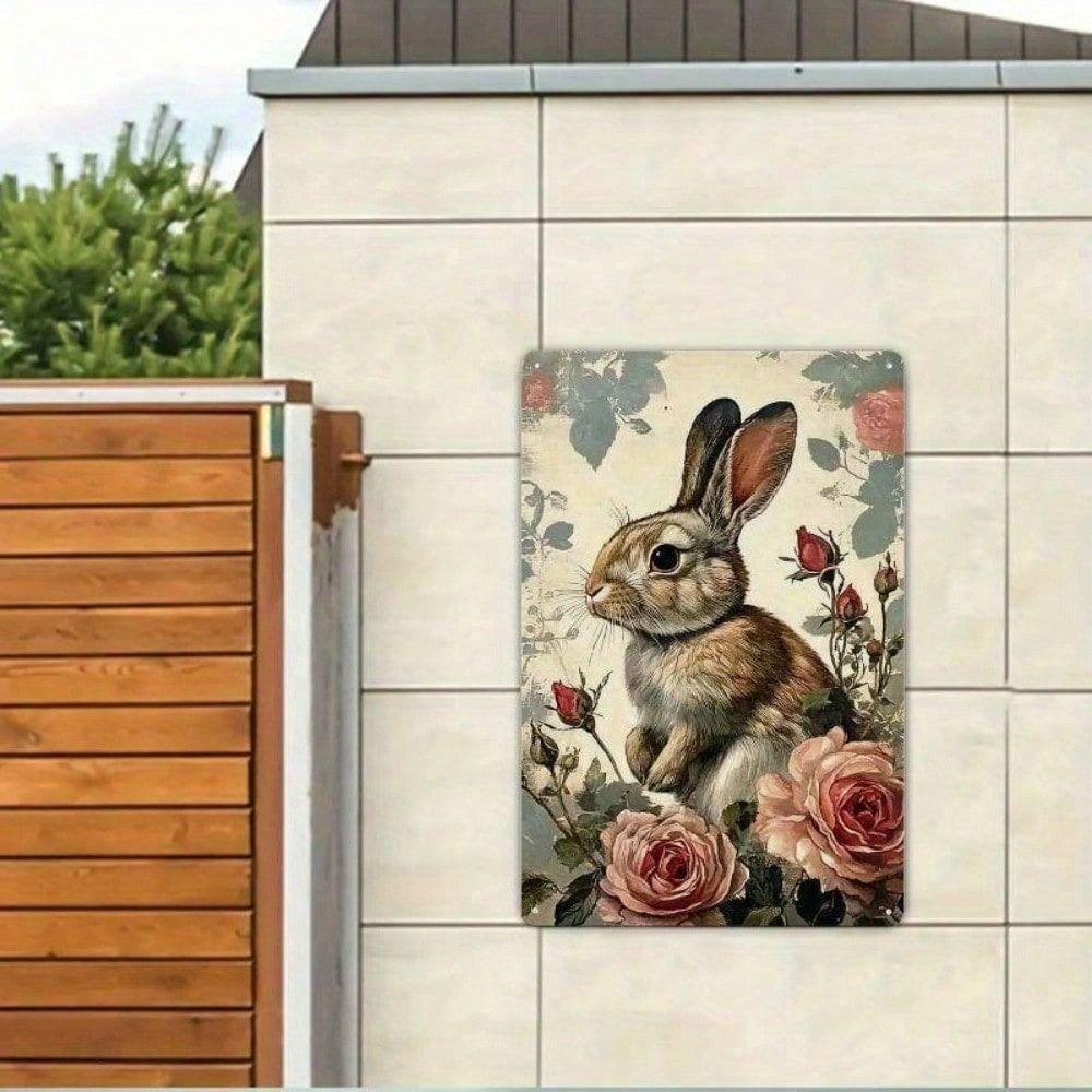 Metal Wall Art Easter Bunny Vintage Farm Decor for Home Garden Cafe