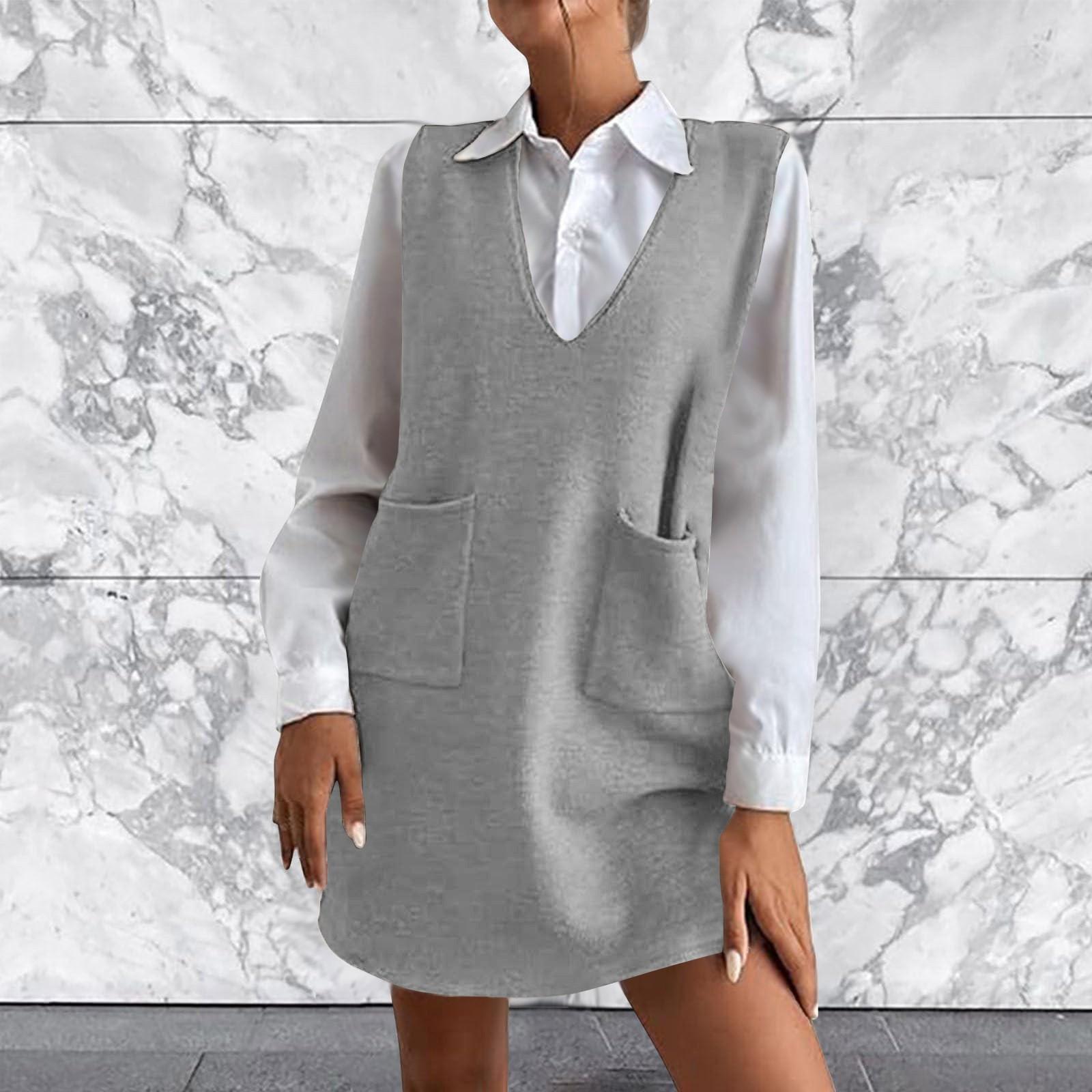 

Women s Color Wool Medium Length Double-sided Vest Skirt Sleeveless Dress M