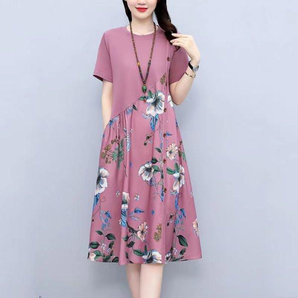 Vintage Floral Print A Line Dress With Button Front For Ladies Summer Casual Wear