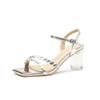 With skirt silver high heels summer new rhinestone word with crystal thick heel sandals