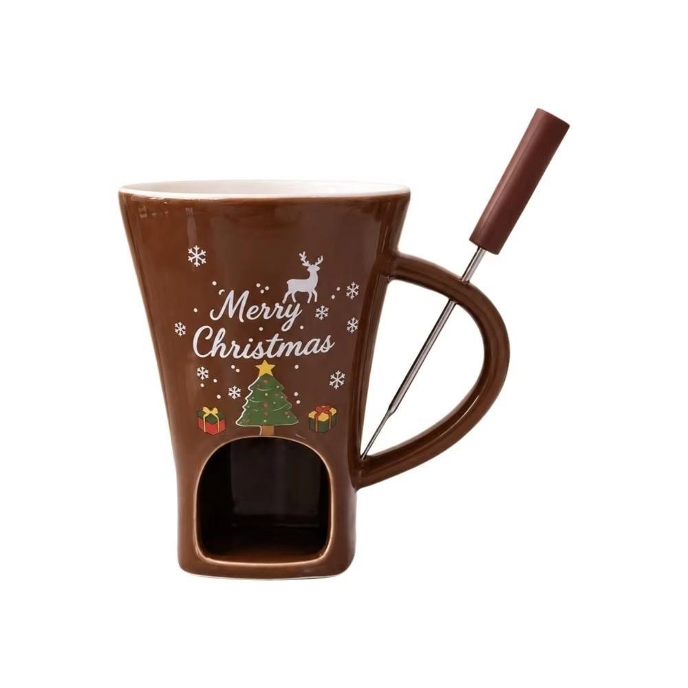 with Fork Chocolate Melting Stove 200ml Ceramic Hot Pot Cup  Christmas Holiday