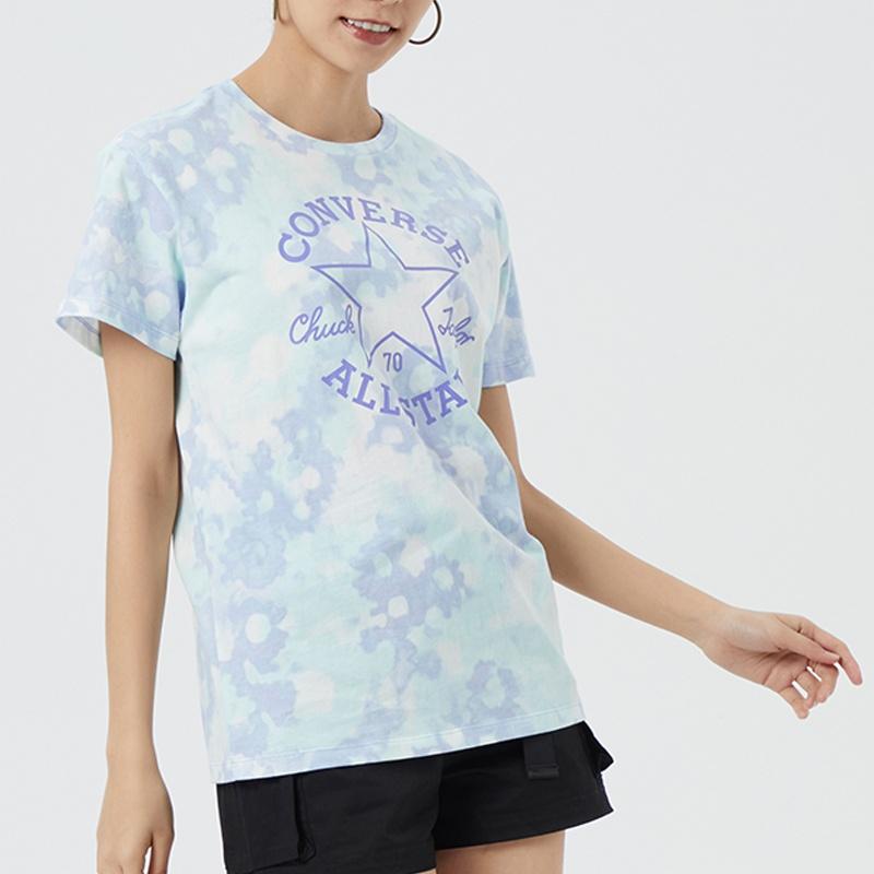 Converse T Shirts Women's Blue Crew Neck Moderate Straight Fit 10023208-A03