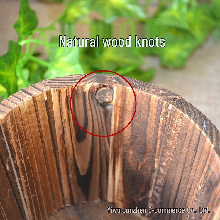 Carbonized Wood Succulent Pot, Balcony Flower Planter, Retro Hanging Fence Water Bucket