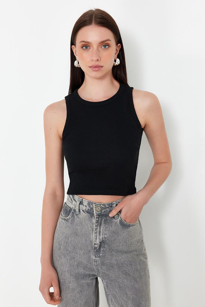 Women's Fashion New Undershirt Cinnamon-Ecru 2 Pack Fitted Crop Halter Collar Ribbed Flexible Knitted Undershirt