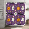 Halloween-themed shower curtain with pumpkin ghost bat design for bathroom decor purple polyester fabric, waterproof home textil