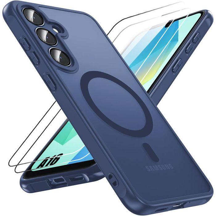 Coque de protection - BOOLING - Samsung Galaxy A16 5G/4G - Bleu Marine - Protection Caméra - 2 Verres Trempés