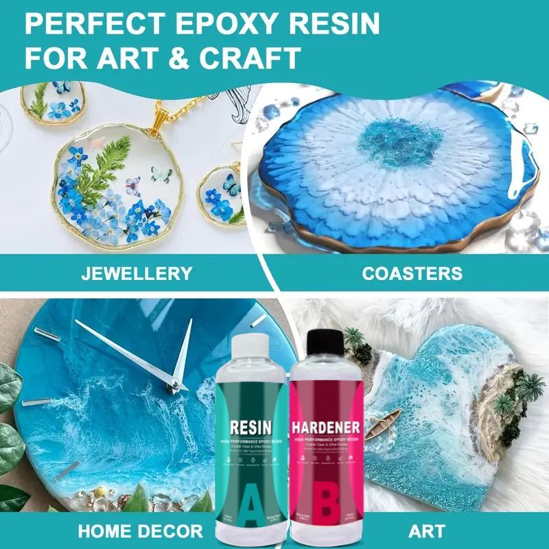 1:Kit de Résine Époxy Cristalline 1 AB Haute Brillance Sans Bulles Fournitures de Résine Artistique pour Revêtement et Moulage Artisanat Fabrication de Bijoux DIY