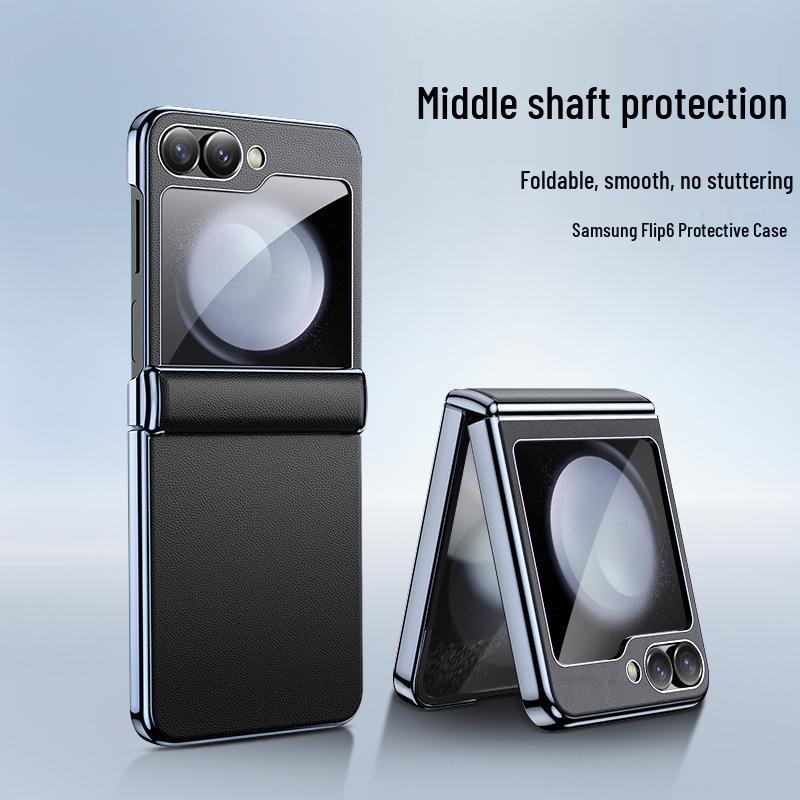 Samsung Z Flip 6 Leather Protective Case with Middle Axis Hinge