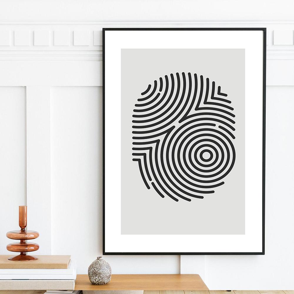 Arte Nordico Impronta Digitale Tela Poster Pittura Minimalista Stampa Astratta Immagine da Parete Nero Grigio Moderno Casa Decorazione Stanza