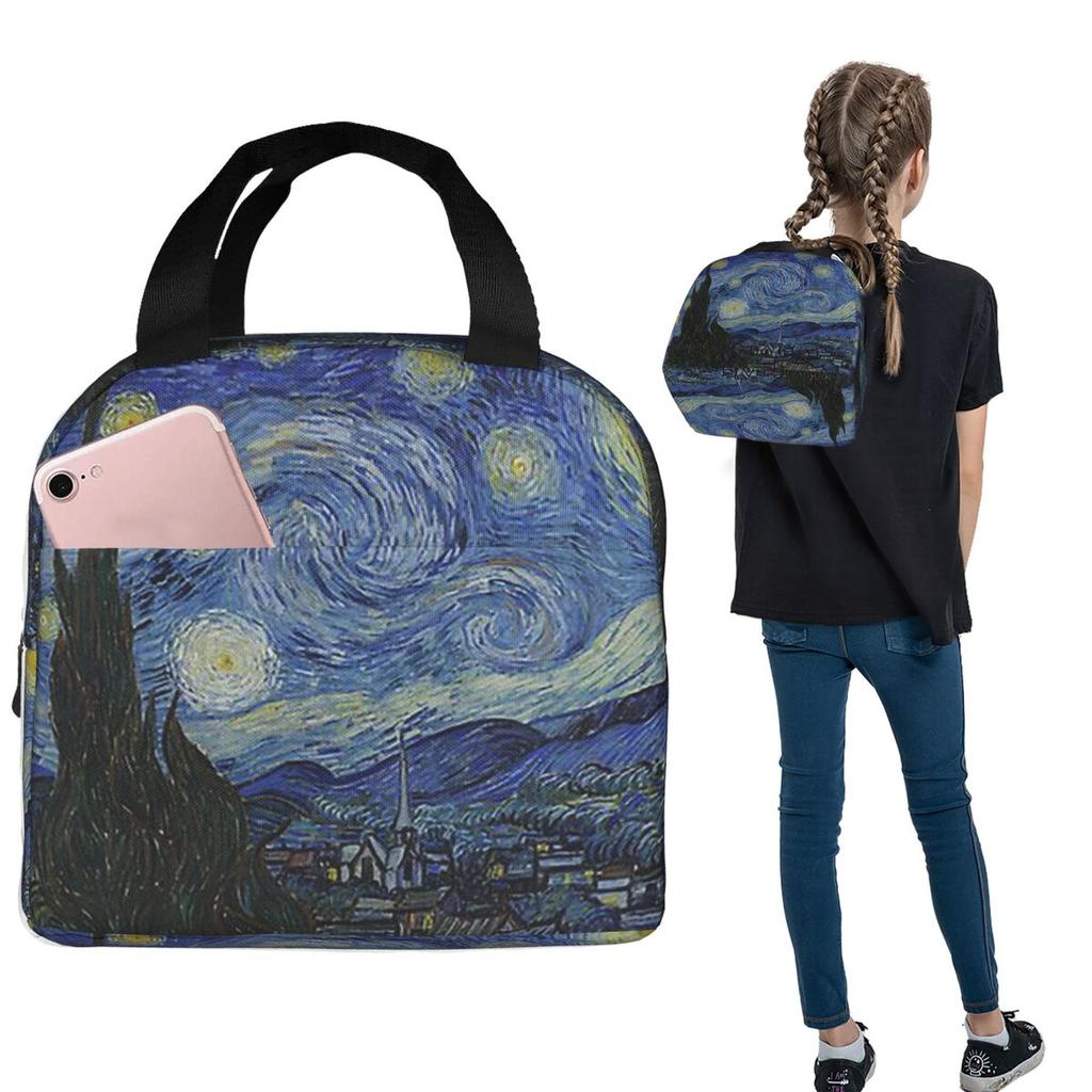 Noche estrellada (Vincent Van Gogh) Bolsa de Almuerzo Térmica para Mujeres Niños Cajas de Comida Portátiles Fiambrera Térmica Bolso Tote