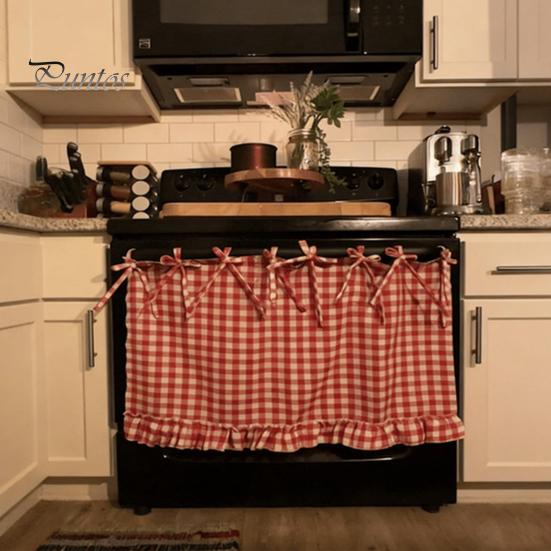Kitchen Oven Curtain Skirt Handmade Farmhouse Cover with Ruffle Trim under Stove Easy Installation Hideaway Decor