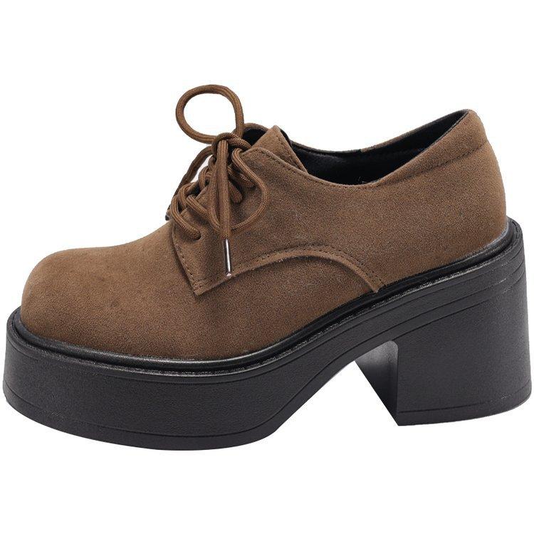 

[Yushilai] Туфли-лоферы на толстой подошве в стиле колледжа, из маленькой кожи, женские, весна 2025, новые, модные, ретро, с глубоким вырезом 39 коричневый