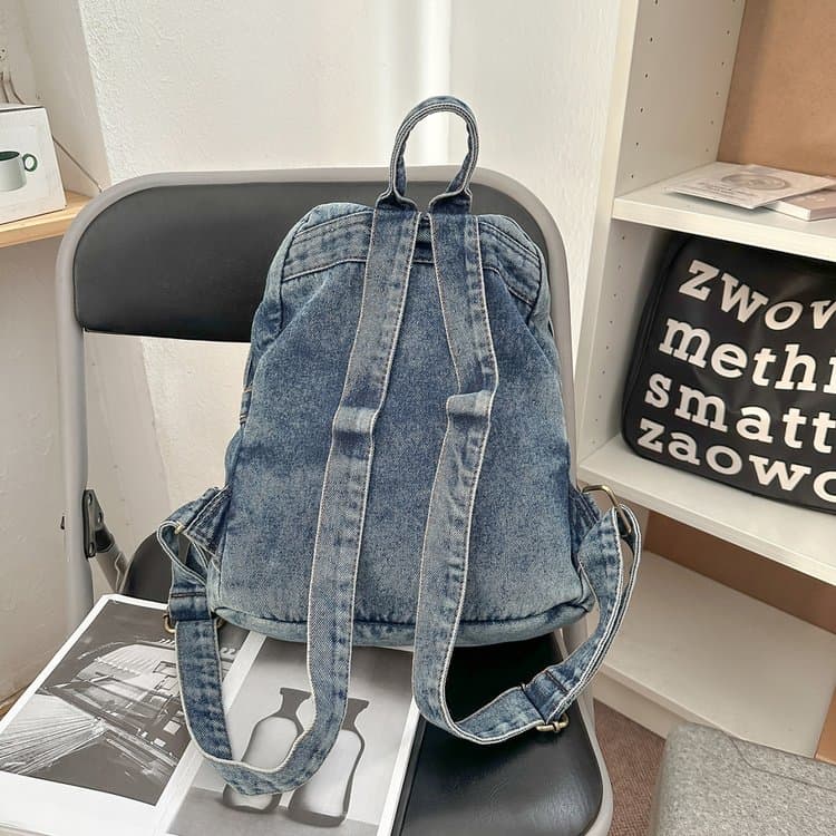 Zaino rétro in denim da donna a grande capacità