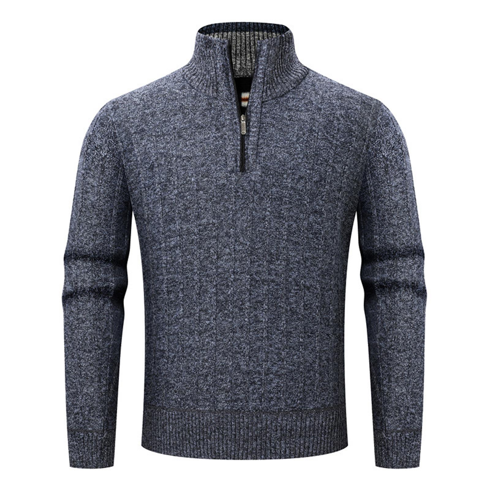 

Men s Plush Long Sleeve Pullover Half Zip Knit Sweater Men s Warm Sweater XXL синий
