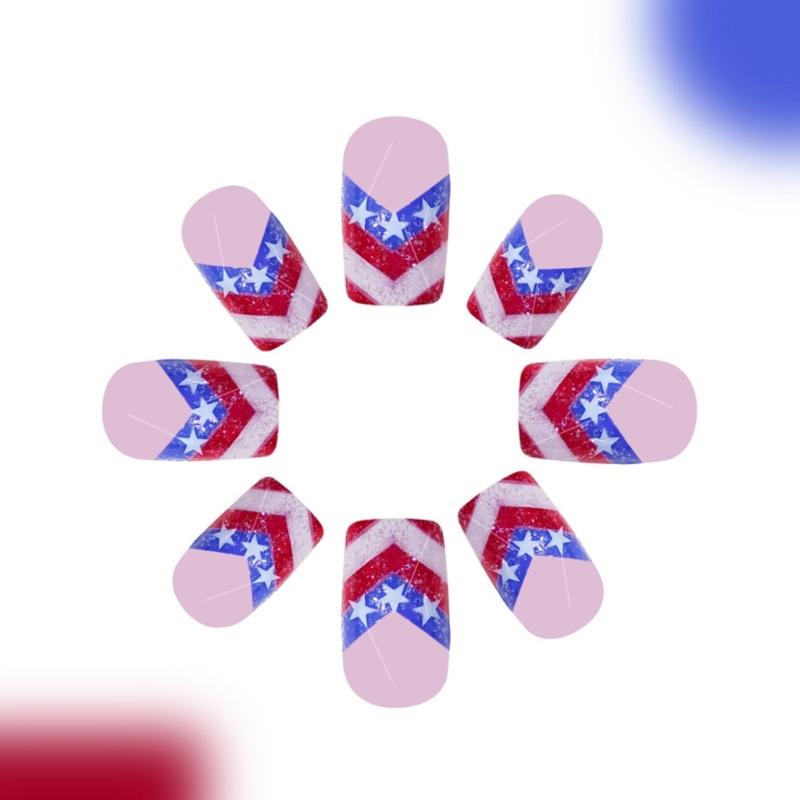 Independence Day Press on Nail French Tips Fake Nail 4th of July Patriotic False Nail Full Cover Design Acrylic Nail