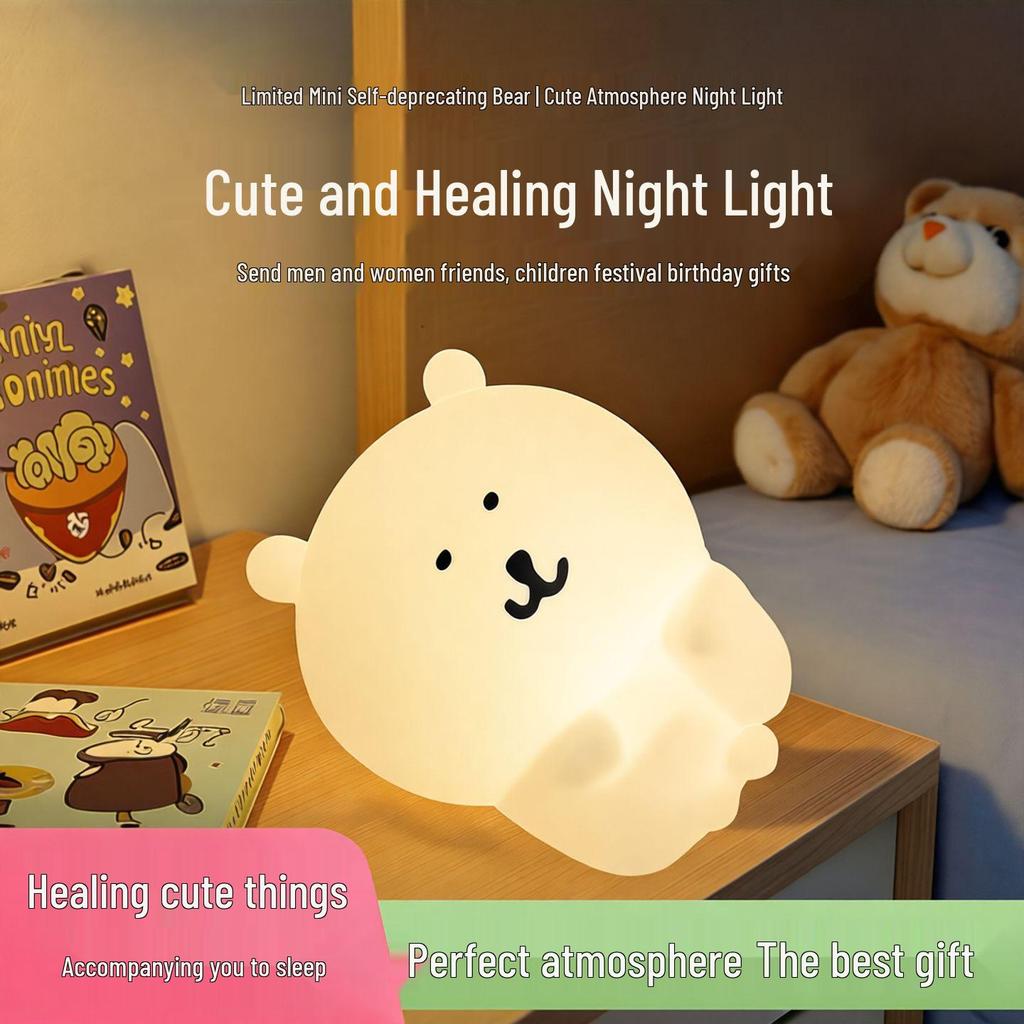Self-Deprecating Bear Night Light - Mini Tap-Tap Lamp & Bedroom Ornament, Perfect Birthday Gift for Girls