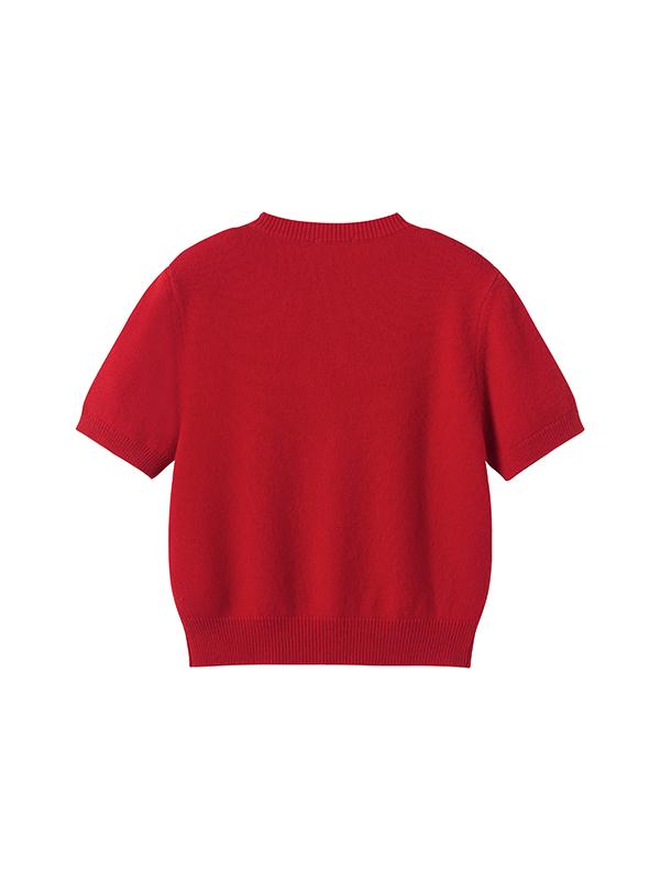 KIRSH Small Cherry Short Sleeve Knit Cardigan [Red]