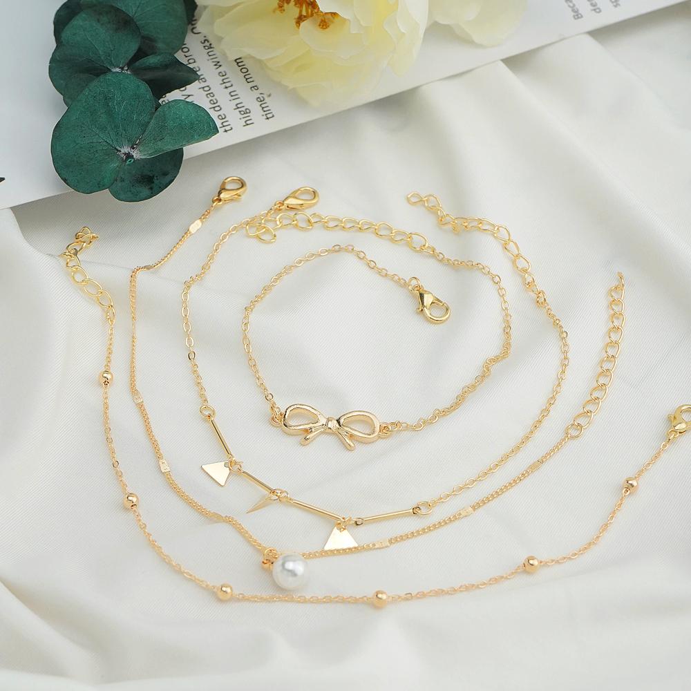 Women's Sequin Gold Anklet Summer Beach Anklet Triangle Bracelet Jewelry Pearl Set Gift