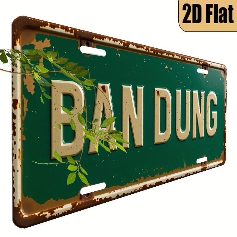 

D Flat Printing Vintage Distressed BANDUNG with Rustic Green Background Beige Text Aluminum Tin Painting License Plate Sty 15x30cm(5.9x7.8inch)