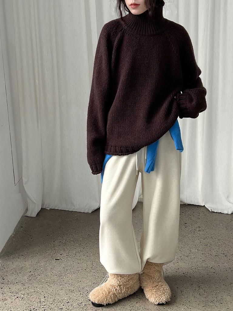 Korean Style High Neck Chunky Knit Sweater: Women's Autumn/Winter Loose Fit Knitwear