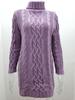 2024 Retro Langarm Slim Strickkleid - Einfarbig, Rollkragen, Dicker Wollpullover für Herbst/Winter