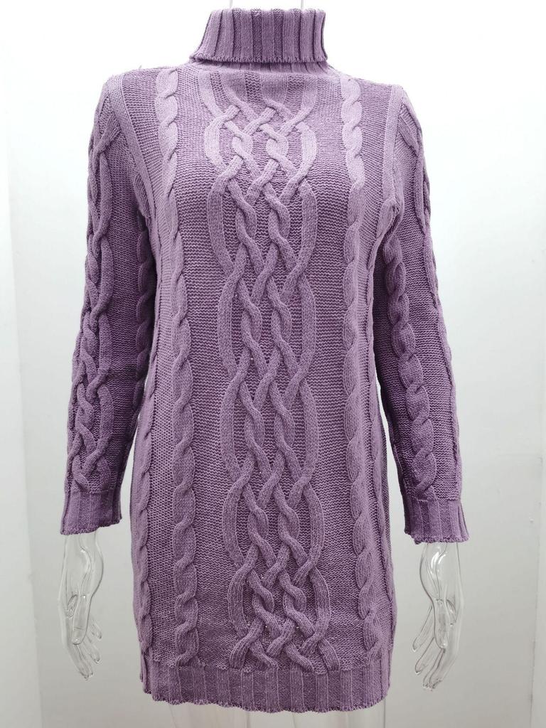 2024 Retro Langarm Slim Strickkleid - Einfarbig, Rollkragen, Dicker Wollpullover für Herbst/Winter