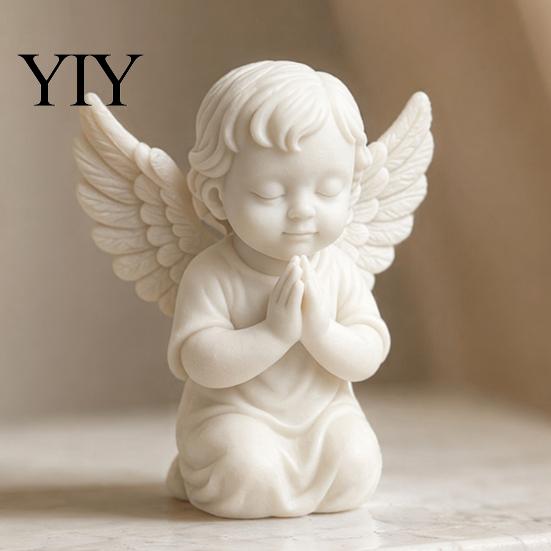 Bedside Angel Decoration 3D Printed Kneeling Figurine, Praying Cherub Desktop Statue, Wings Figurine Sculpture for Home Office Indoor Outdoor