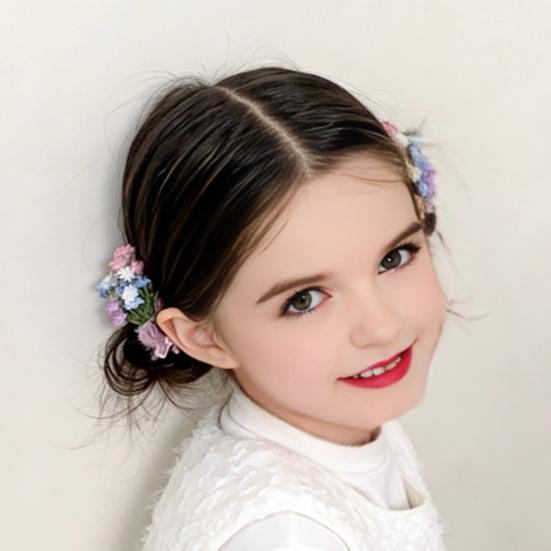 Girl Hairpin Flocking Simulated Gypsophila Bouquet Bow Shape Hair Clip Side Bangs Hair Pin Versatile Hair Accessory