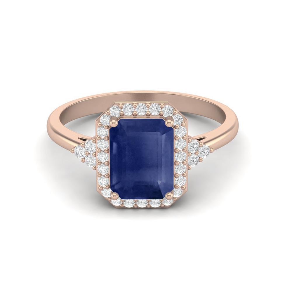 7X5mm Octagon Blue Sapphire 925 Sterling Silver Rose Vermeil Solitaire Women Wedding Ring