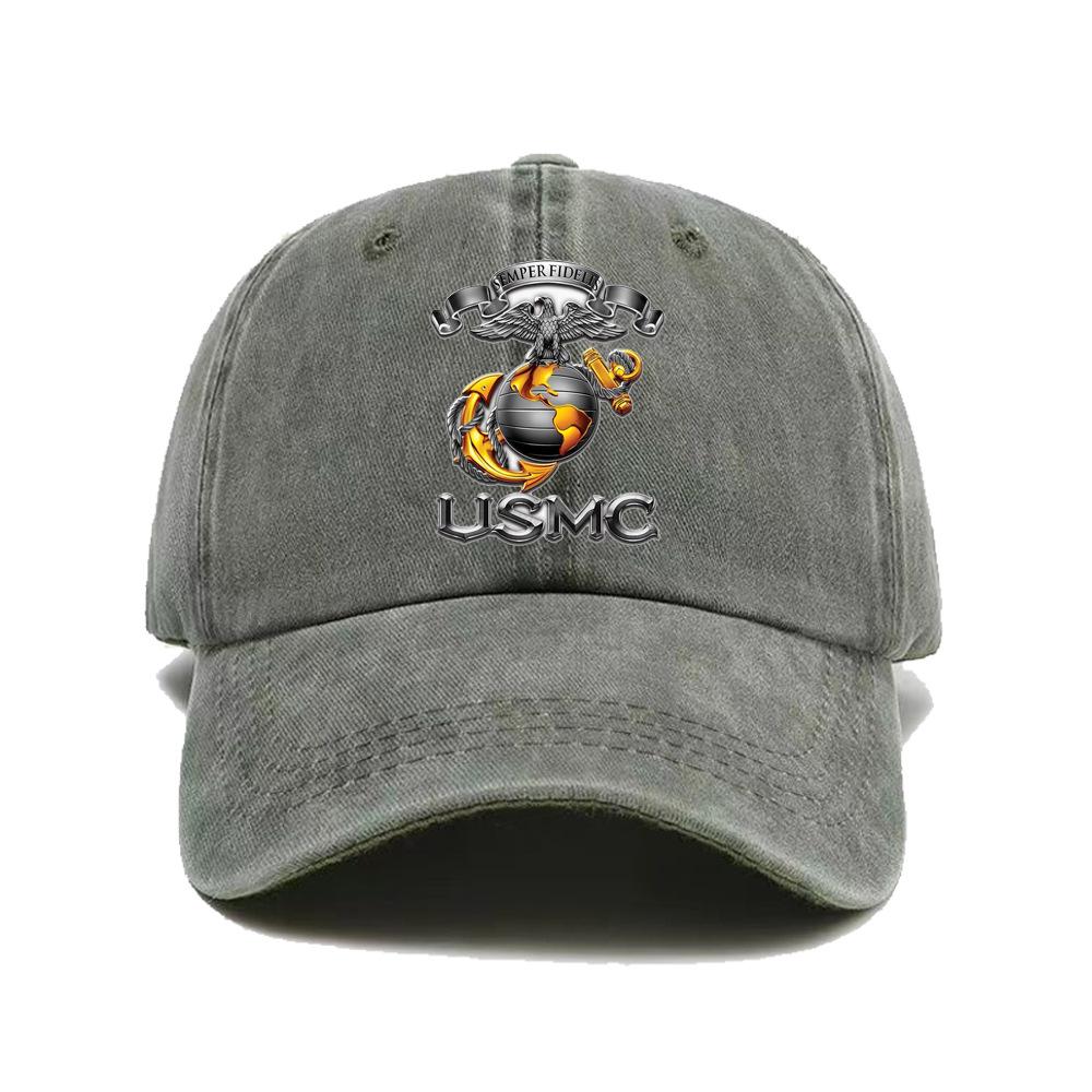 Leisure Multifunctional Usmc Printed Washed Baseball Cap, Suitable For Golf, Casual Wear, And Outdoor Activities, Neutral Golf