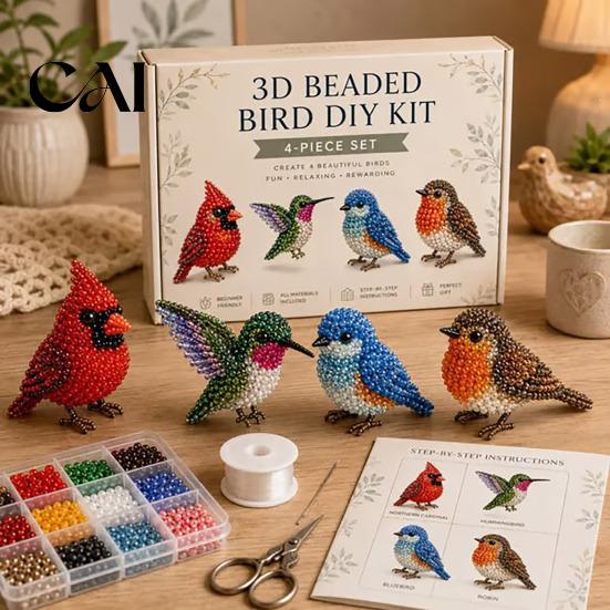 Bead Embroidery Kit 3D Beaded Animal Kit, DIY Beading for Beginners, Creative Beadwork Set Handmade Highland Cow/Butterfly/Owl Craft