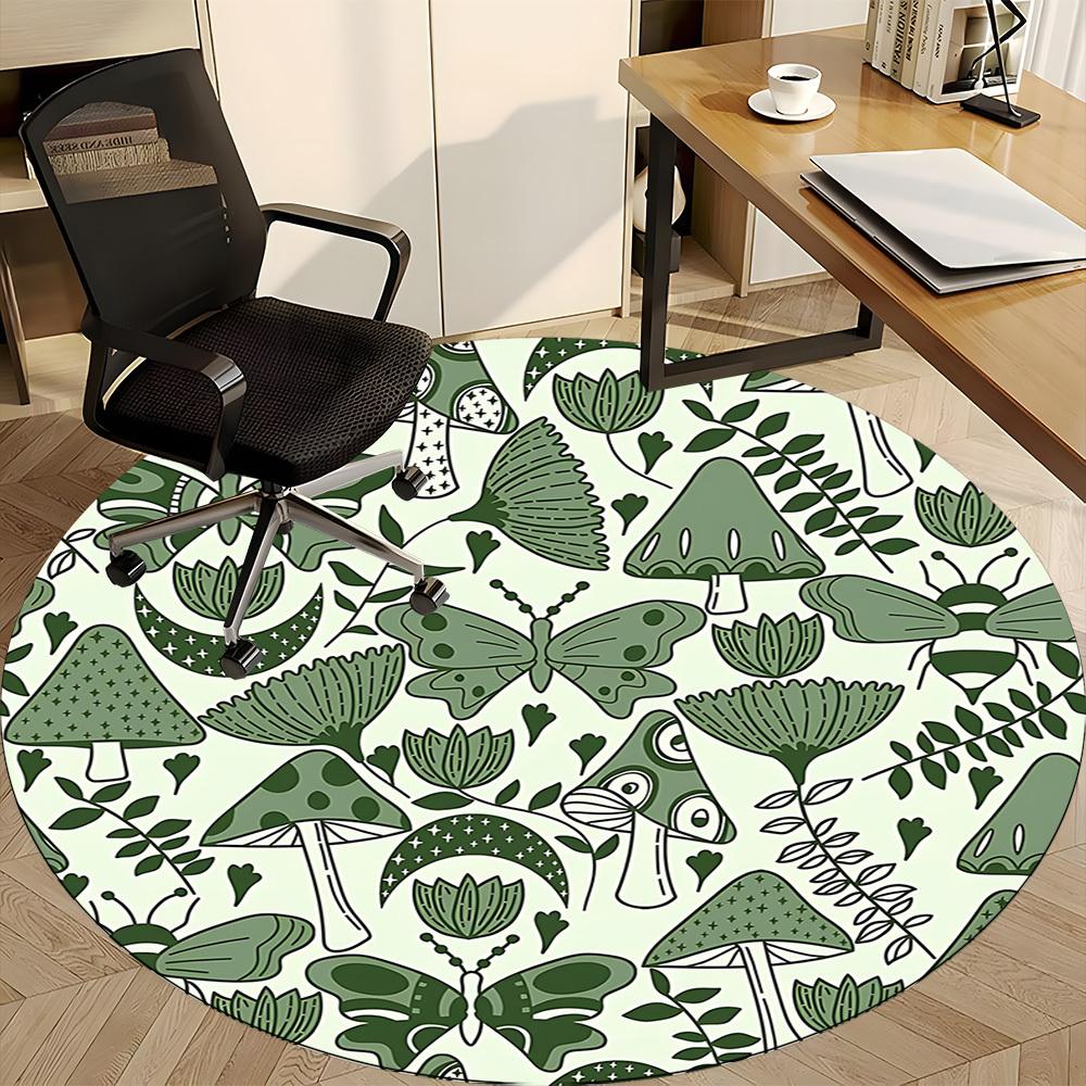 1pc Mushroom Butterfly Office Round Area Rug, Indoor Mat Suitable For Office, Under Office Chairs Bedroom Living Room Home Decor, Room Deco